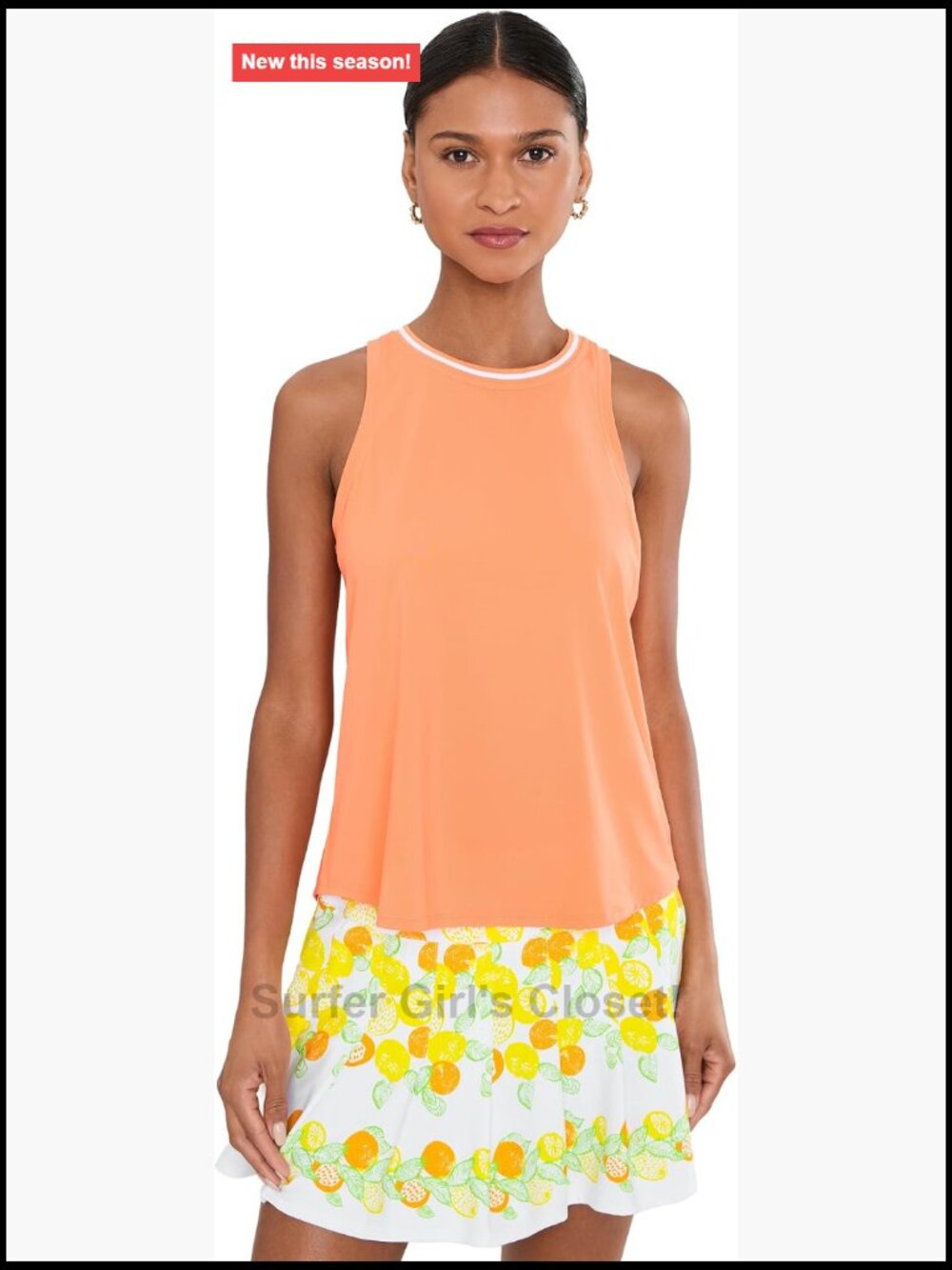 Tank Top High Neck Cutout Sleeveless UPF Sun Protection Floral Nylon Spandex